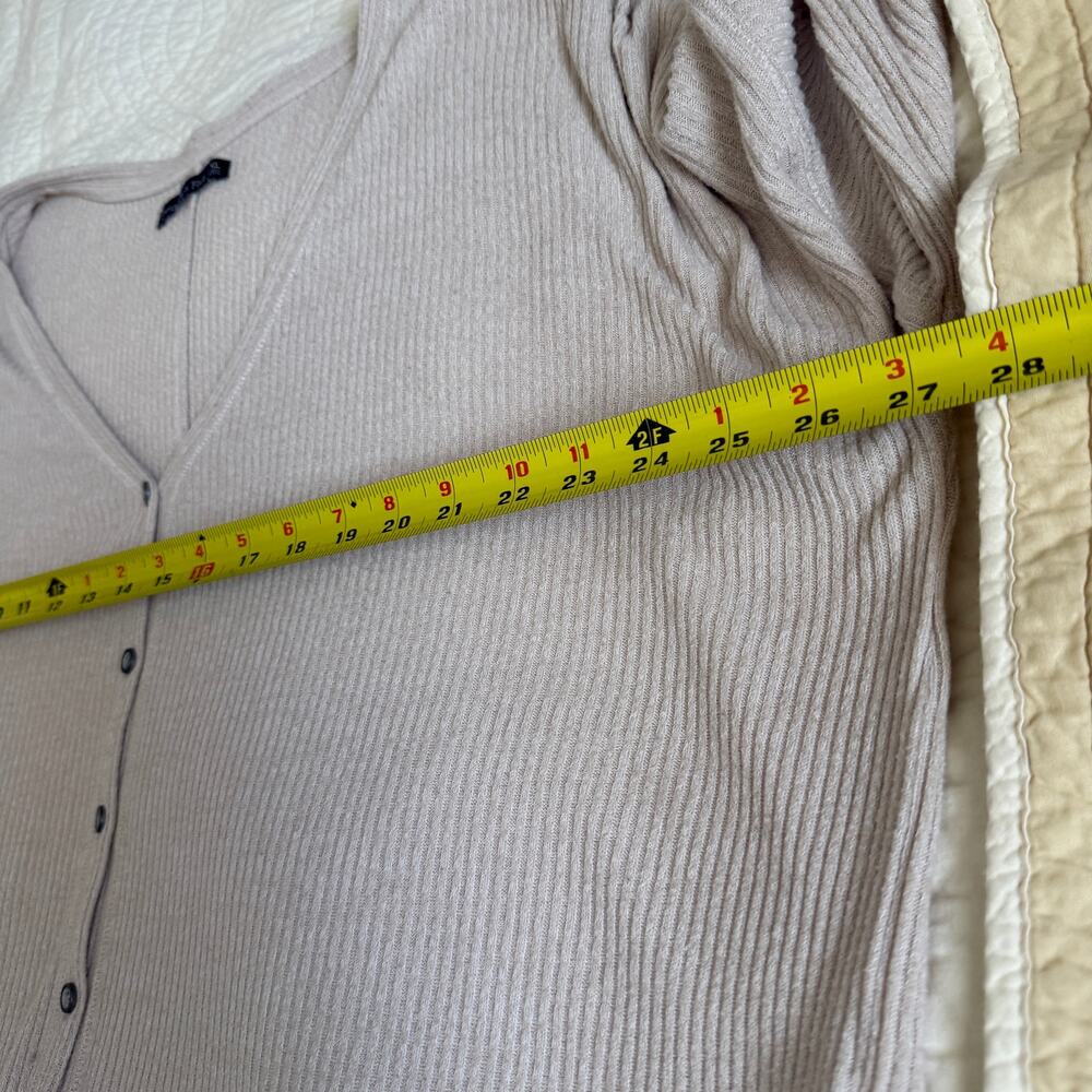 Abercrombie & Fitch Ribbed V-Neck Cardigan Sweater XL Oatmeal Heather Oversized - Picture 9 of 10